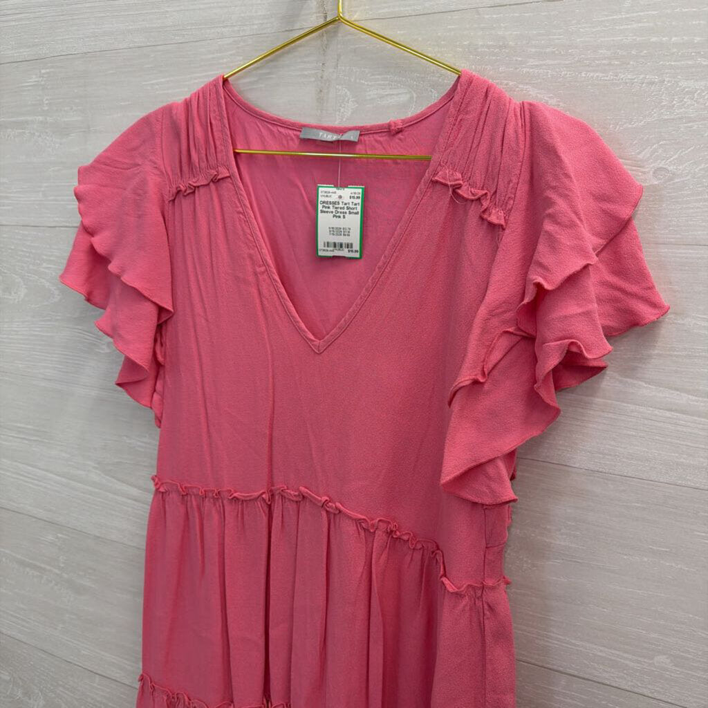 Tart Pink Tiered Short Sleeve Dress Small