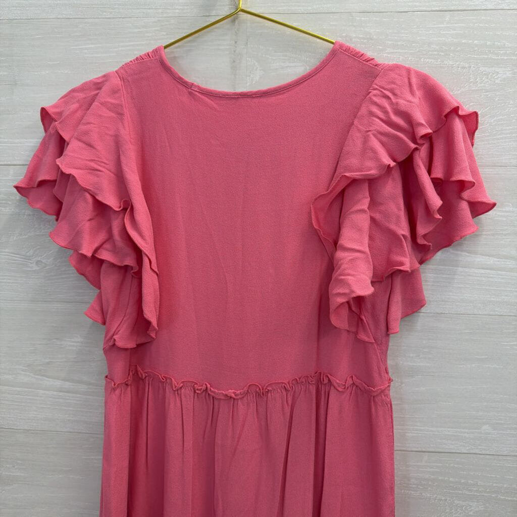 Tart Pink Tiered Short Sleeve Dress Small