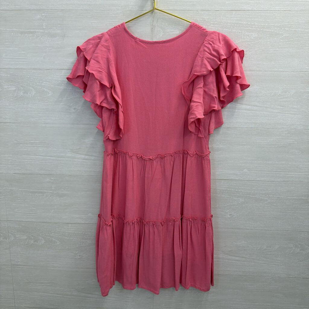 Tart Pink Tiered Short Sleeve Dress Small