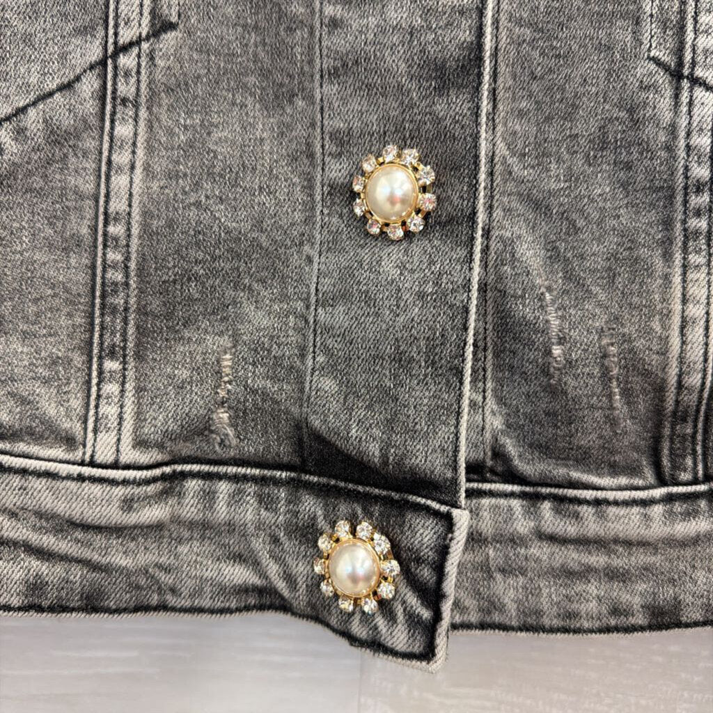 Express Grey Denim Embellished Jacket Medium