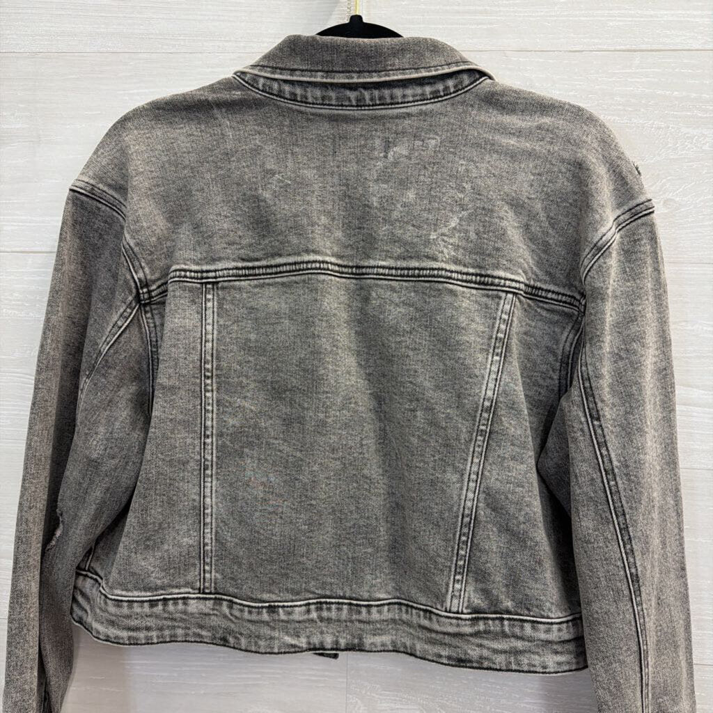 Express Grey Denim Embellished Jacket Medium