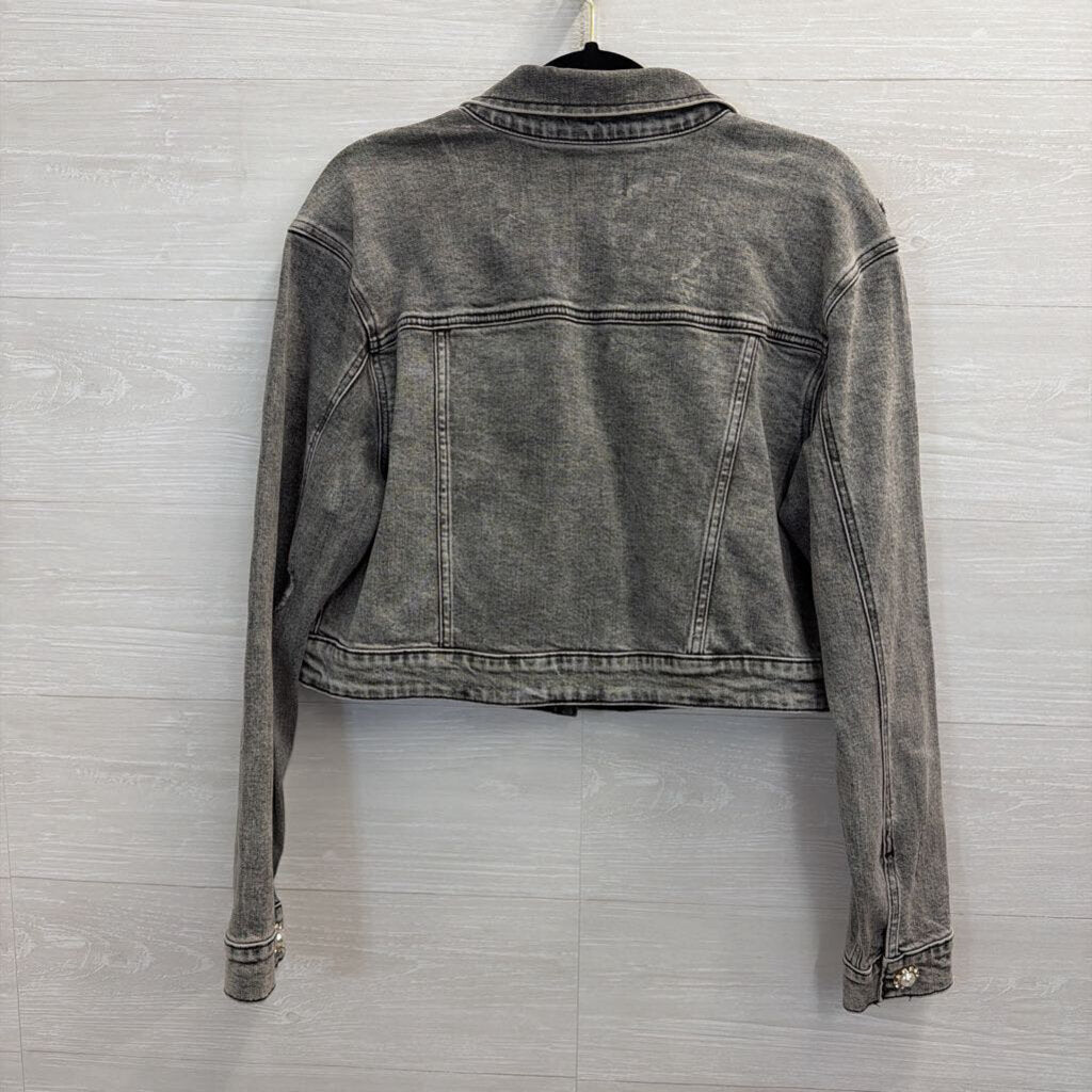 Express Grey Denim Embellished Jacket Medium