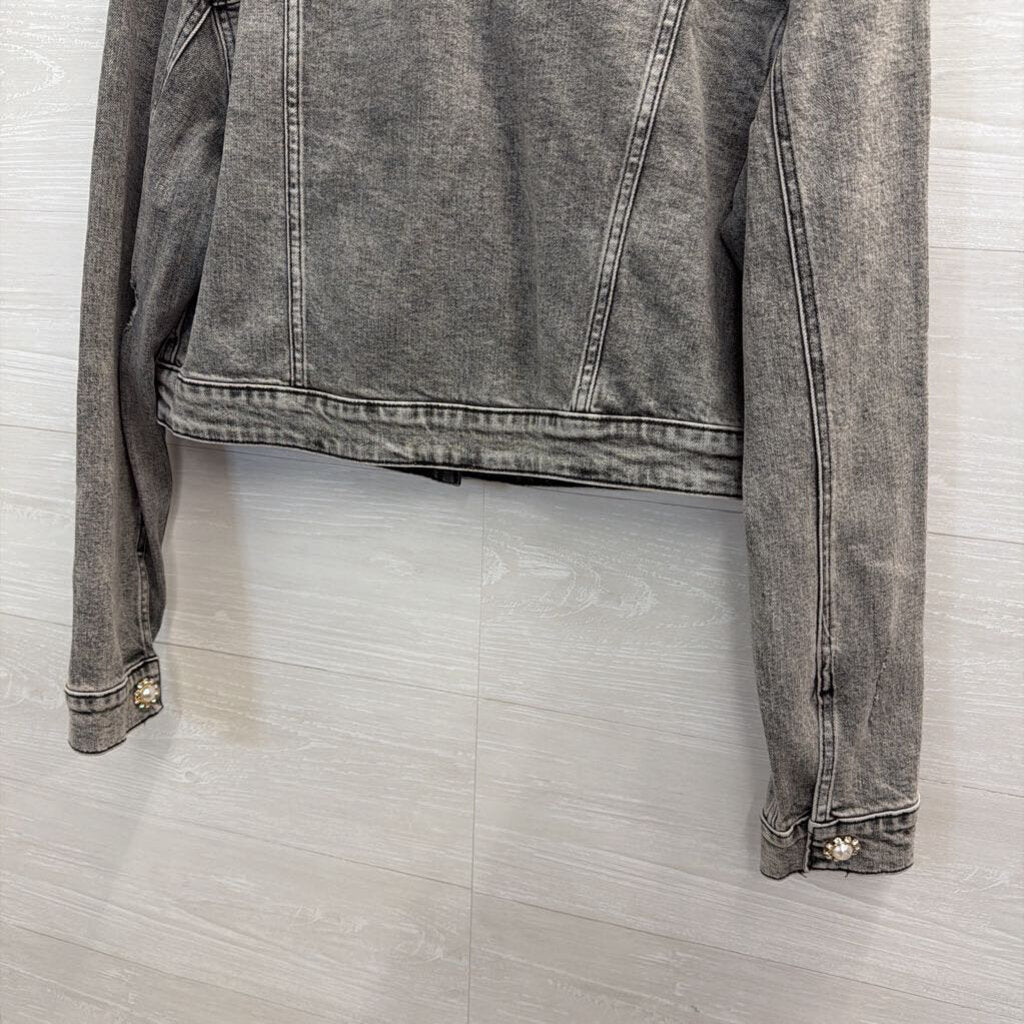Express Grey Denim Embellished Jacket Medium