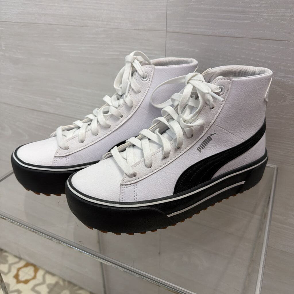 Puma White and Black Kaia Mid Platform Sneakers 7.5