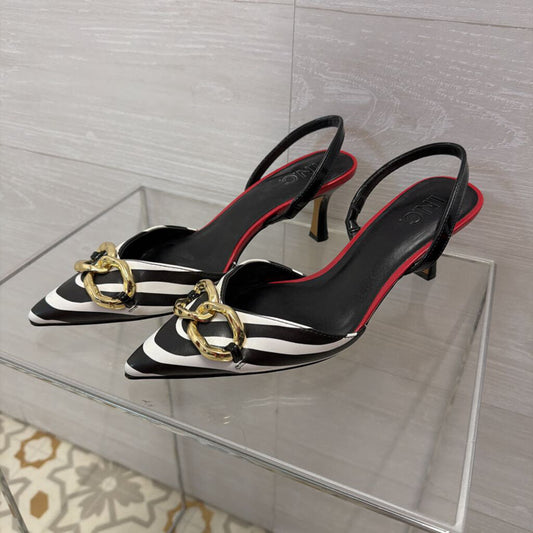 I.N.C Striped Slingback Heels with Gold 8.0