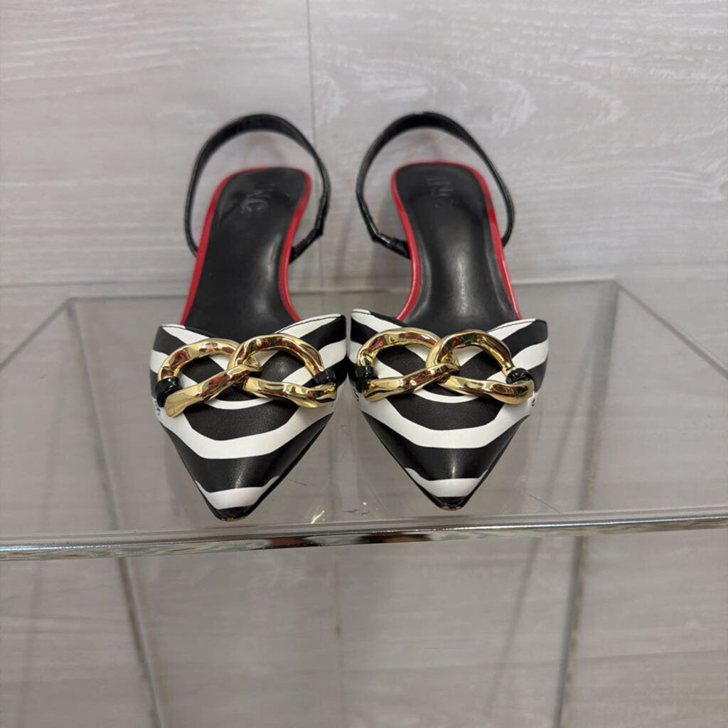 I.N.C Striped Slingback Heels with Gold 8.0