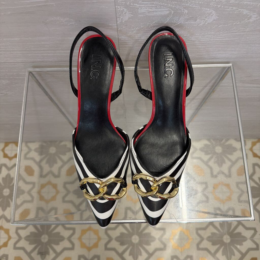 I.N.C Striped Slingback Heels with Gold 8.0