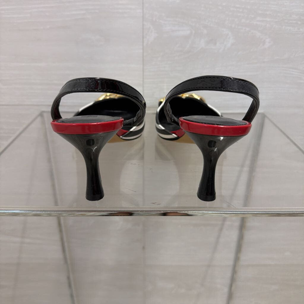 I.N.C Striped Slingback Heels with Gold 8.0