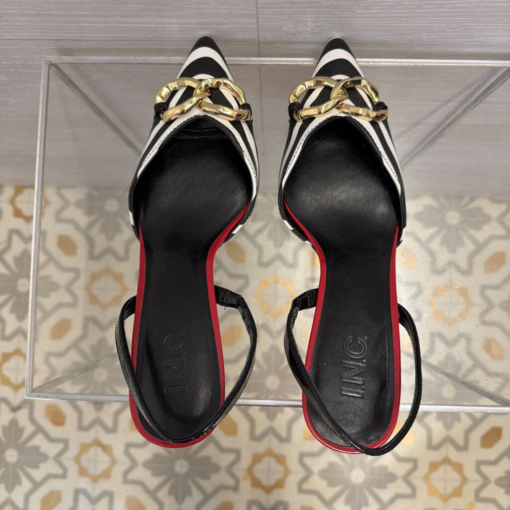 I.N.C Striped Slingback Heels with Gold 8.0
