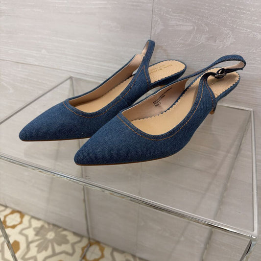 Blue Denim Slingback Heels 8