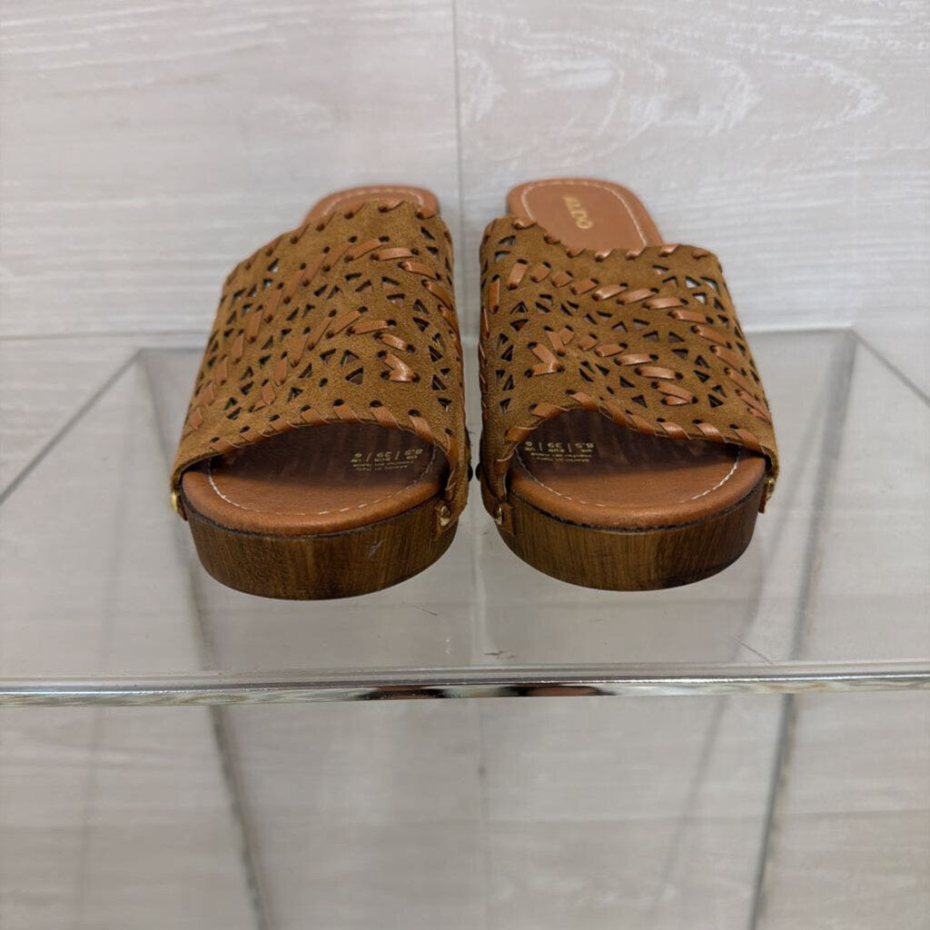 Aldo Brown Cutout Heeled Slide Sandal 39