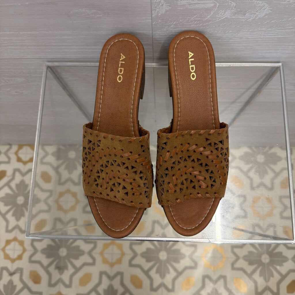 Aldo Brown Cutout Heeled Slide Sandal 39