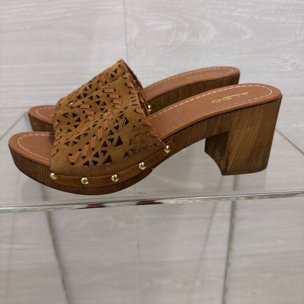 Aldo Brown Cutout Heeled Slide Sandal 39