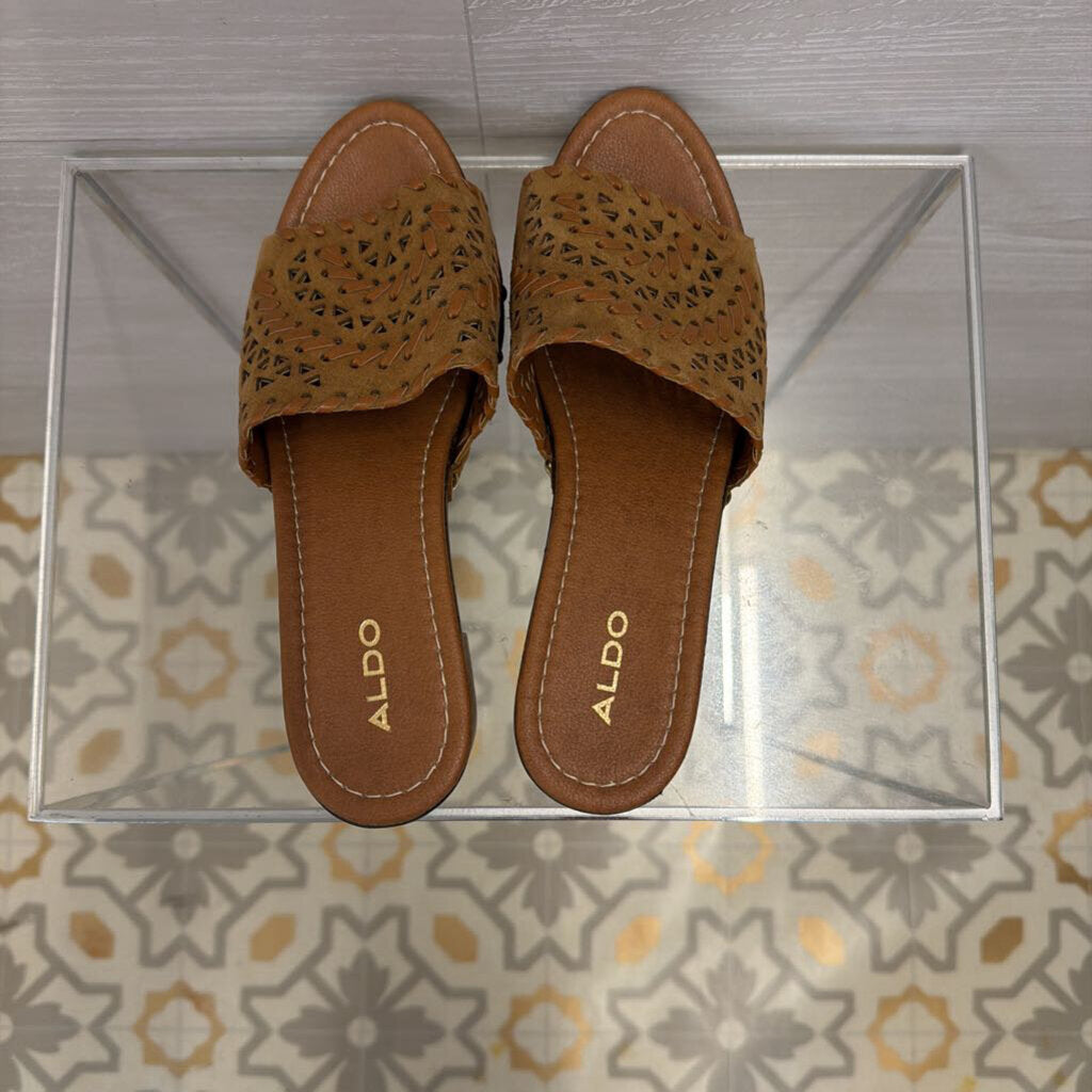 Aldo Brown Cutout Heeled Slide Sandal 39