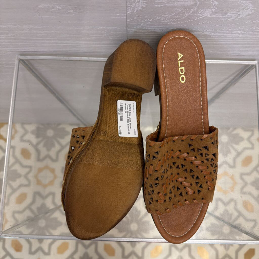 Aldo Brown Cutout Heeled Slide Sandal 39