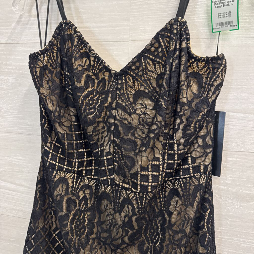 Lulu's Black Ruched Midi Fitted Dress Large