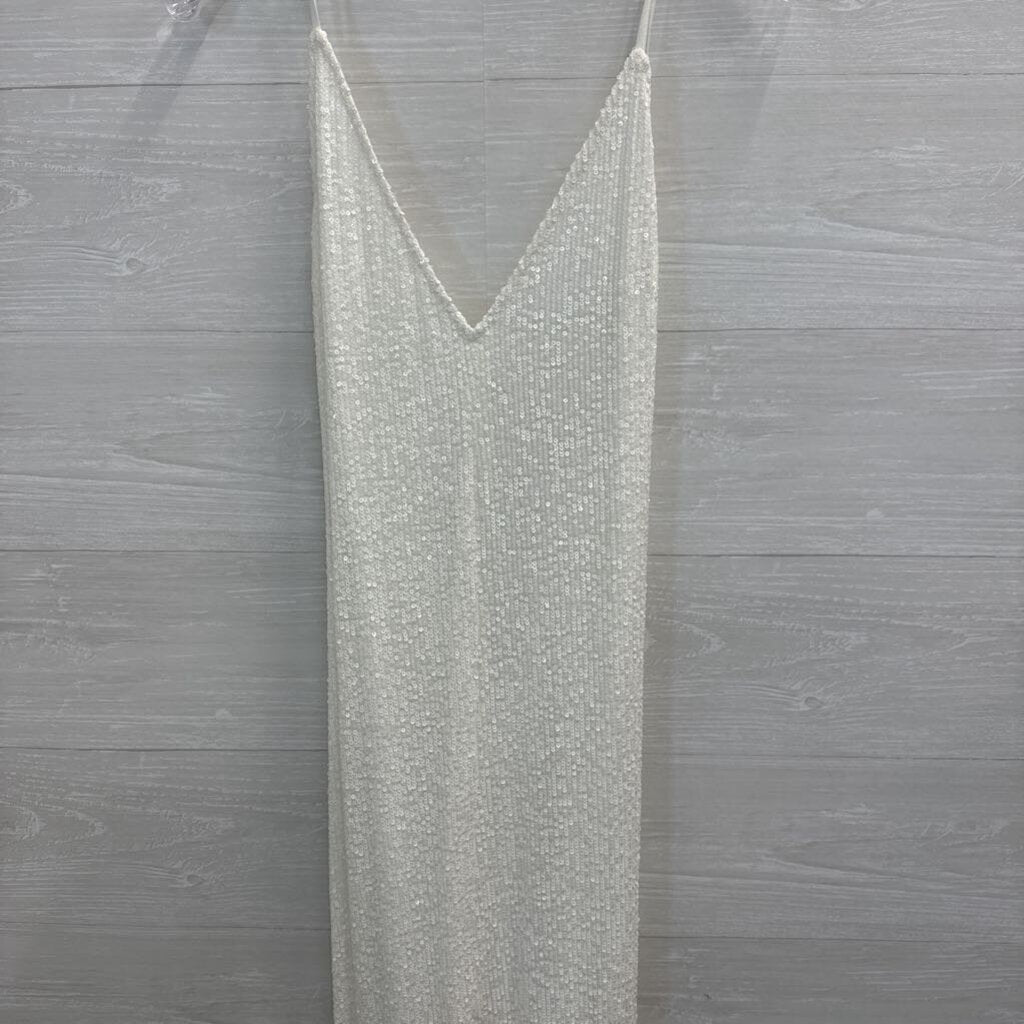 Lulu's White Sequin Long Formal with Low Back and Train Large