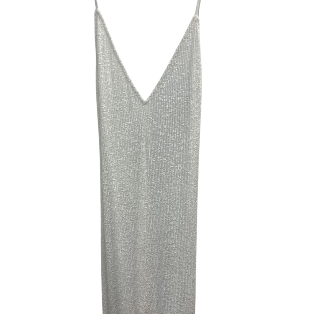 Lulu's White Sequin Long Formal with Low Back and Train Large