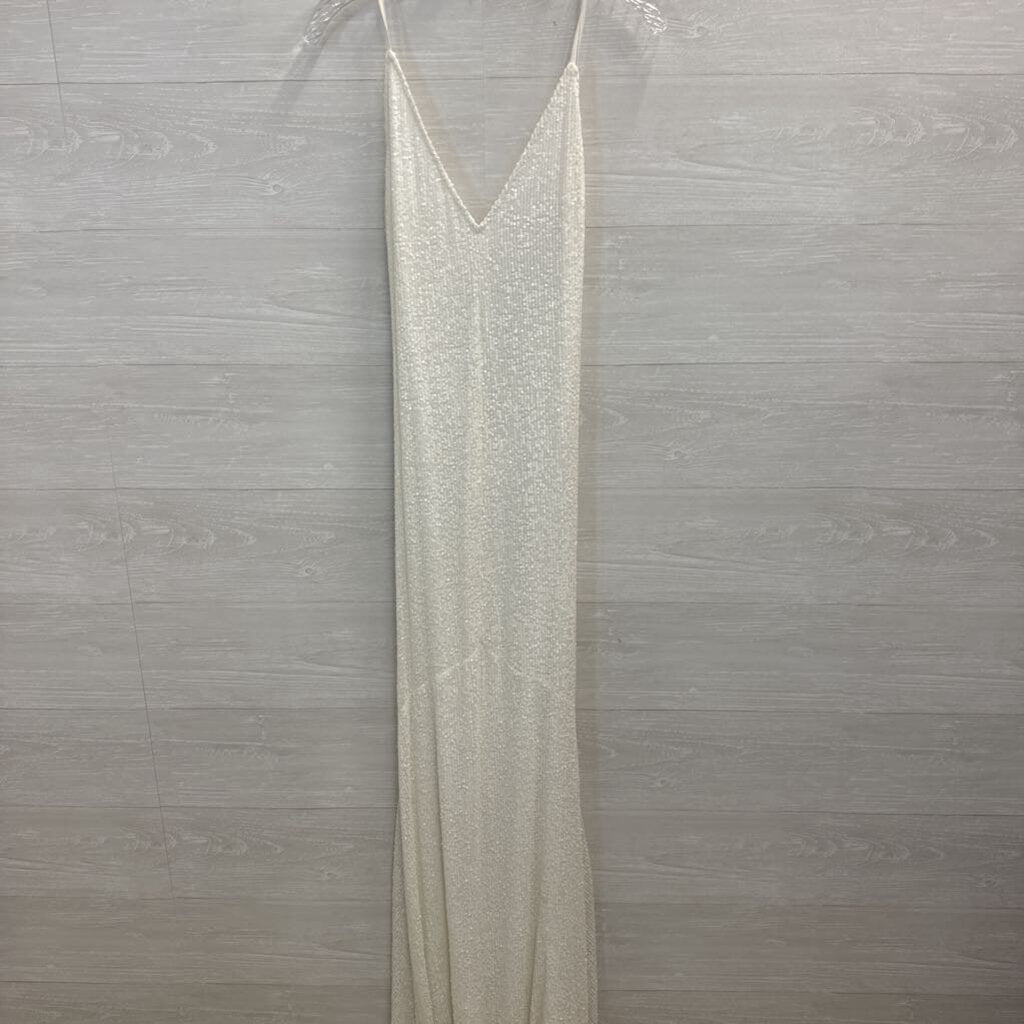 Lulu's White Sequin Long Formal with Low Back and Train Large
