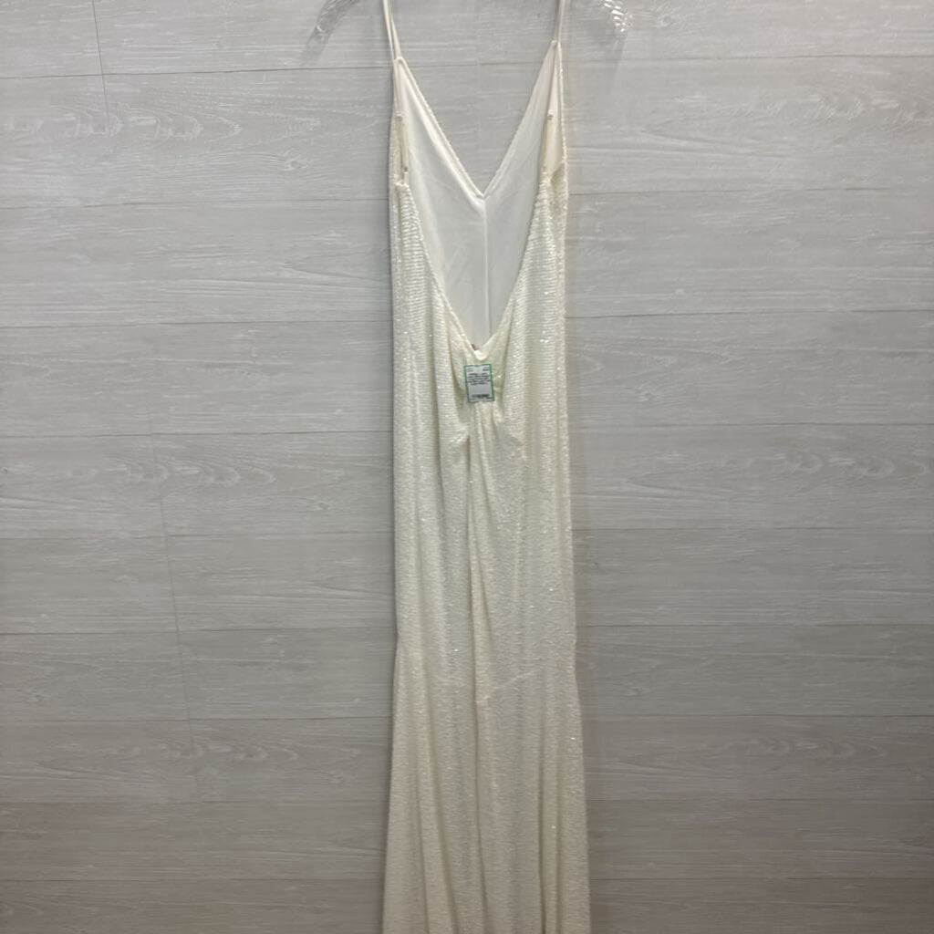 Lulu's White Sequin Long Formal with Low Back and Train Large