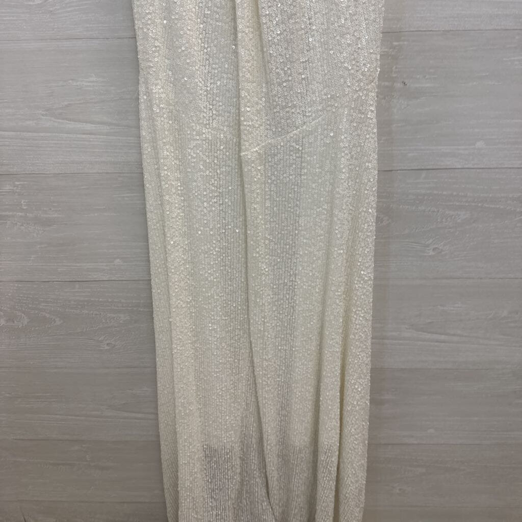 Lulu's White Sequin Long Formal with Low Back and Train Large