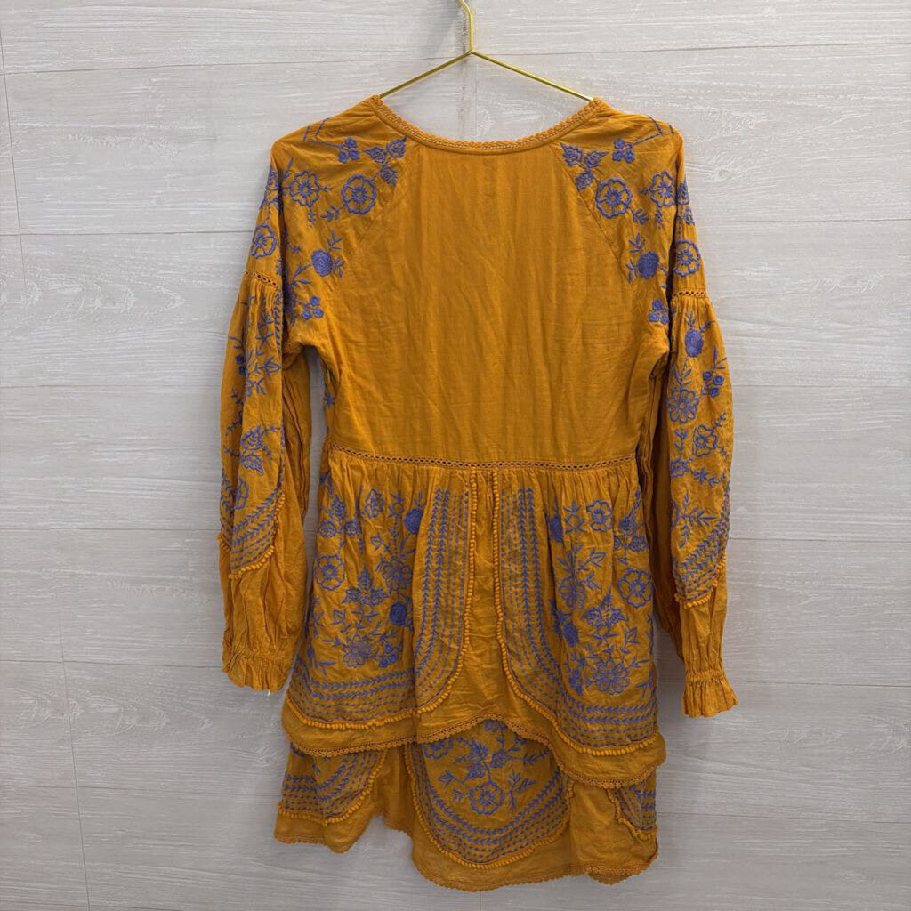 Anthropologie Meadow Rue Golden YellowLisette Embroidered Mini Dress Extra Small