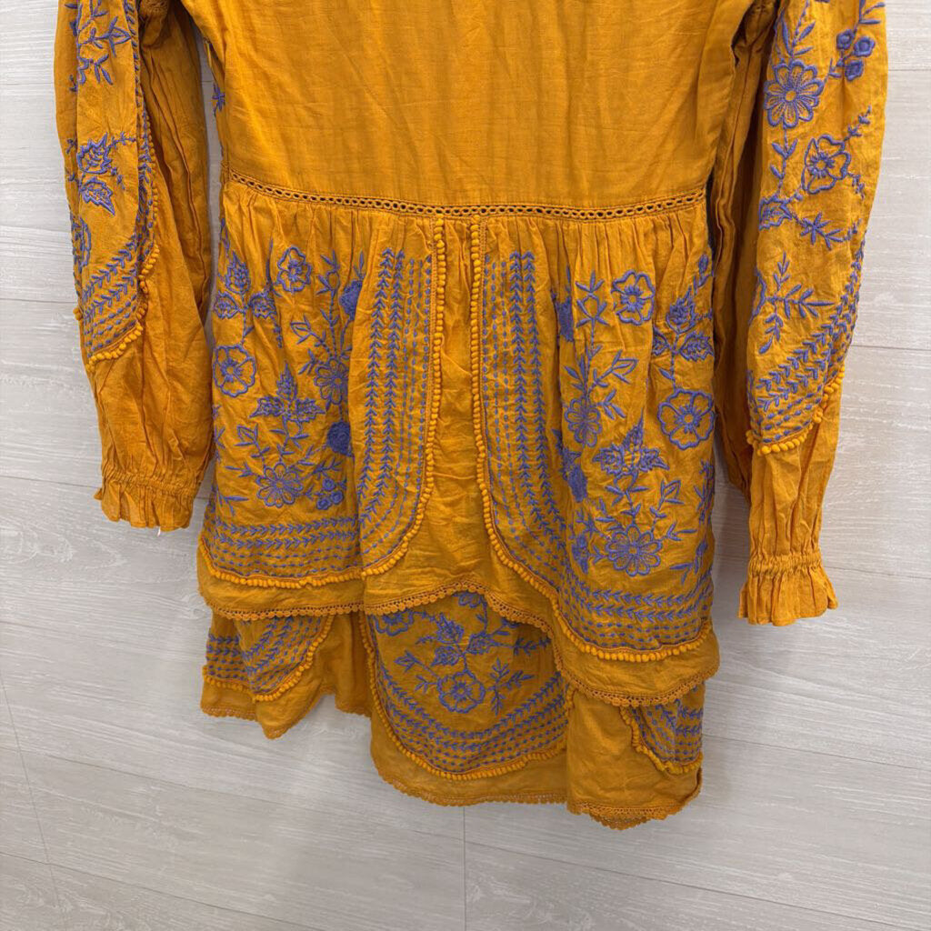 Anthropologie Meadow Rue Golden YellowLisette Embroidered Mini Dress Extra Small