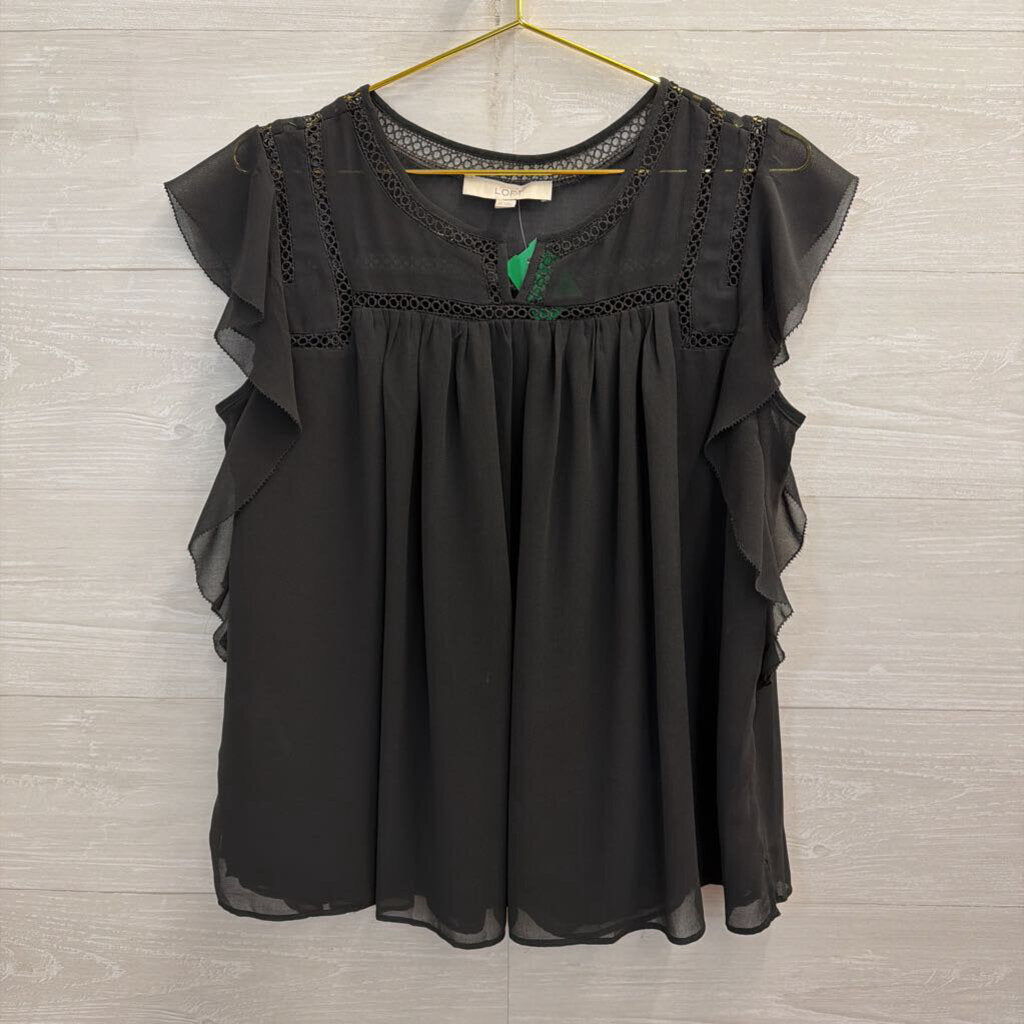 Loft Grey Short Sleeve Flowy Blouse Medium