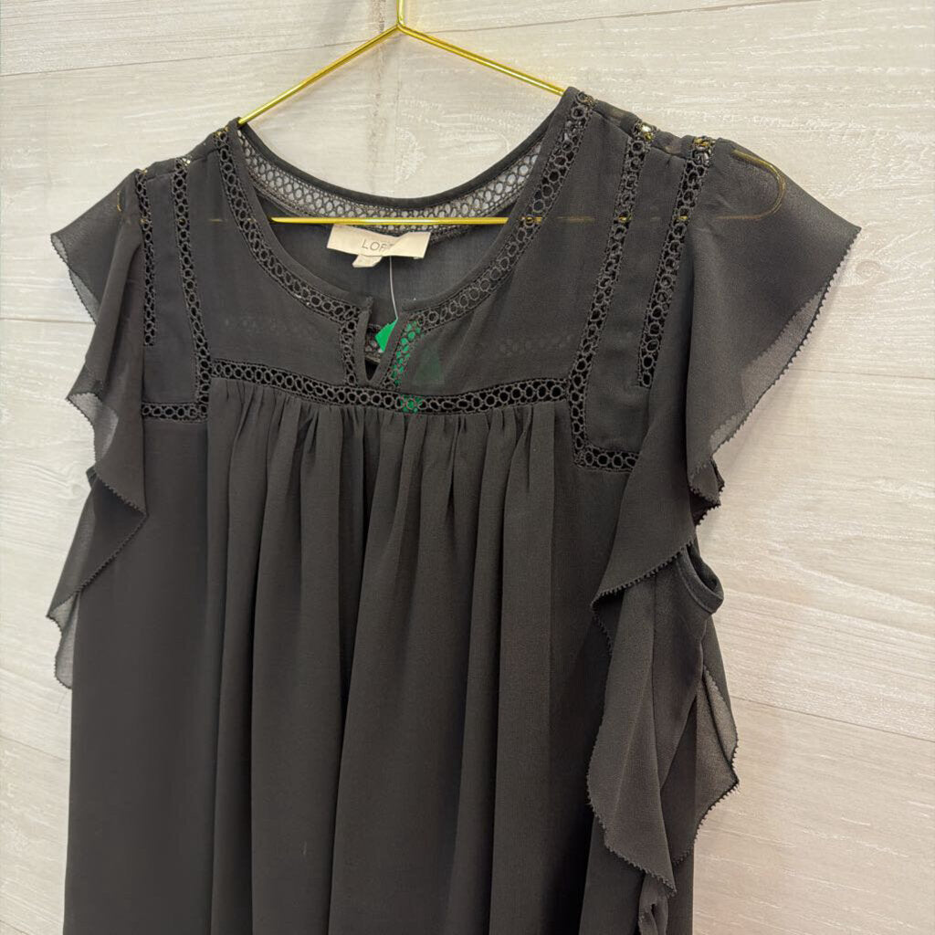 Loft Grey Short Sleeve Flowy Blouse Medium