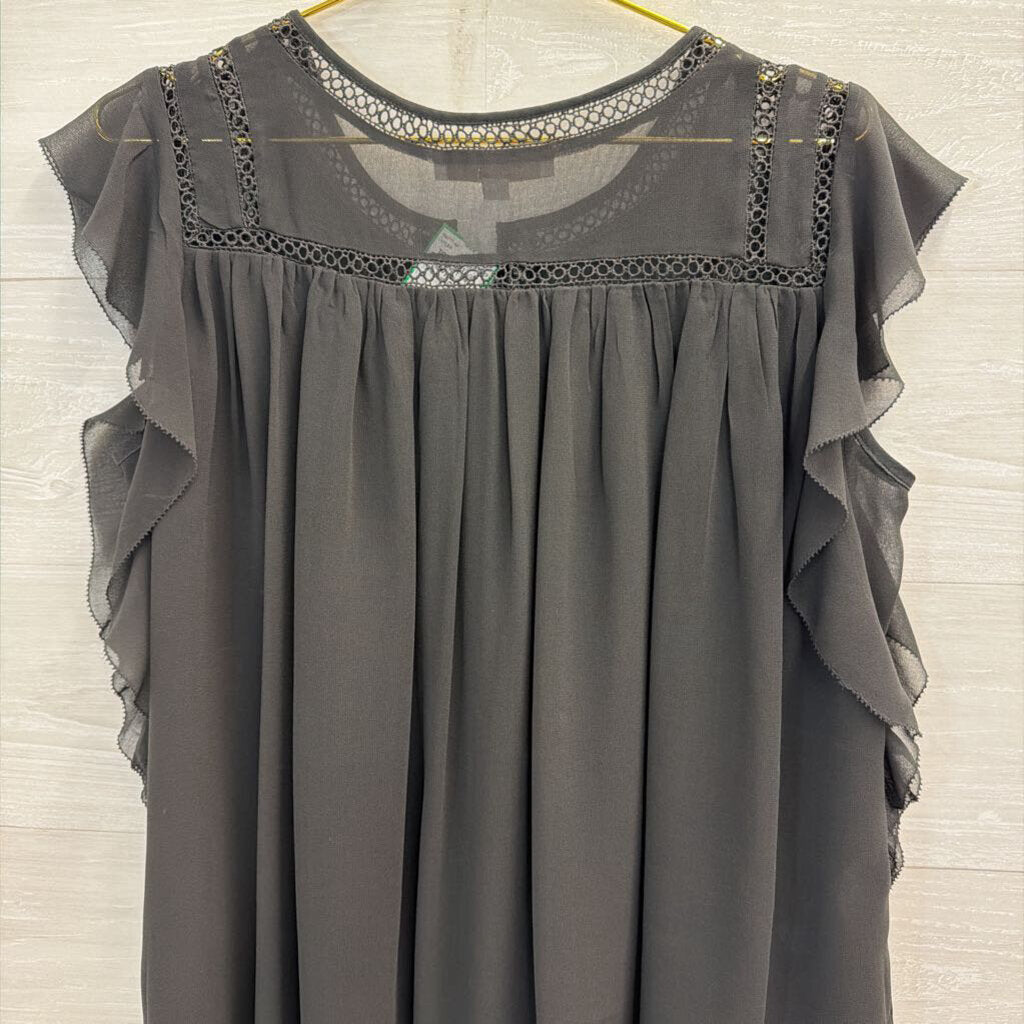 Loft Grey Short Sleeve Flowy Blouse Medium
