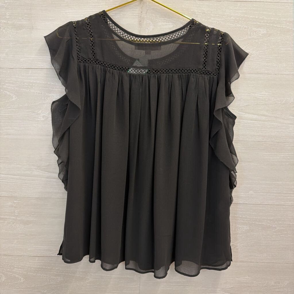 Loft Grey Short Sleeve Flowy Blouse Medium