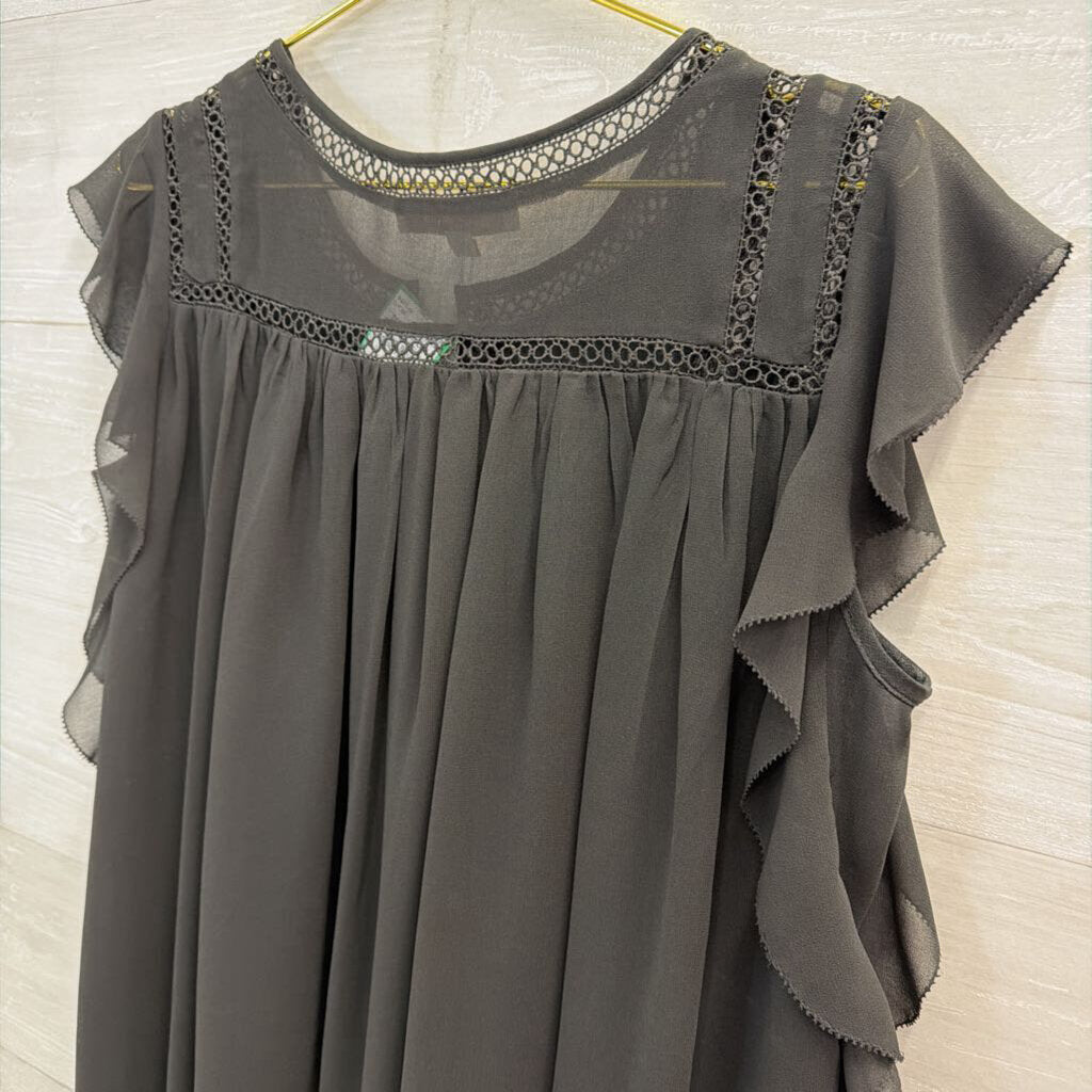 Loft Grey Short Sleeve Flowy Blouse Medium