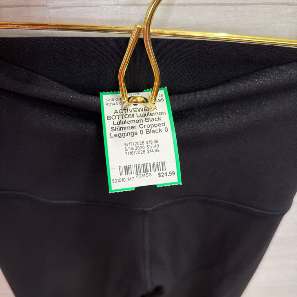 Lululemon Black Shimmer Cropped Leggings 0