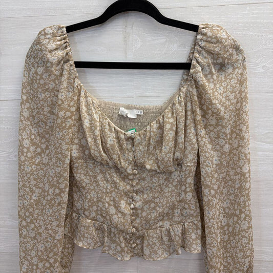 ASTR Beige Floral Long Sleeve Crop Top Extra Small