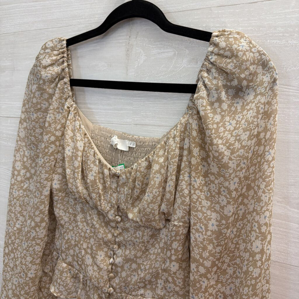 ASTR Beige Floral Long Sleeve Crop Top Extra Small
