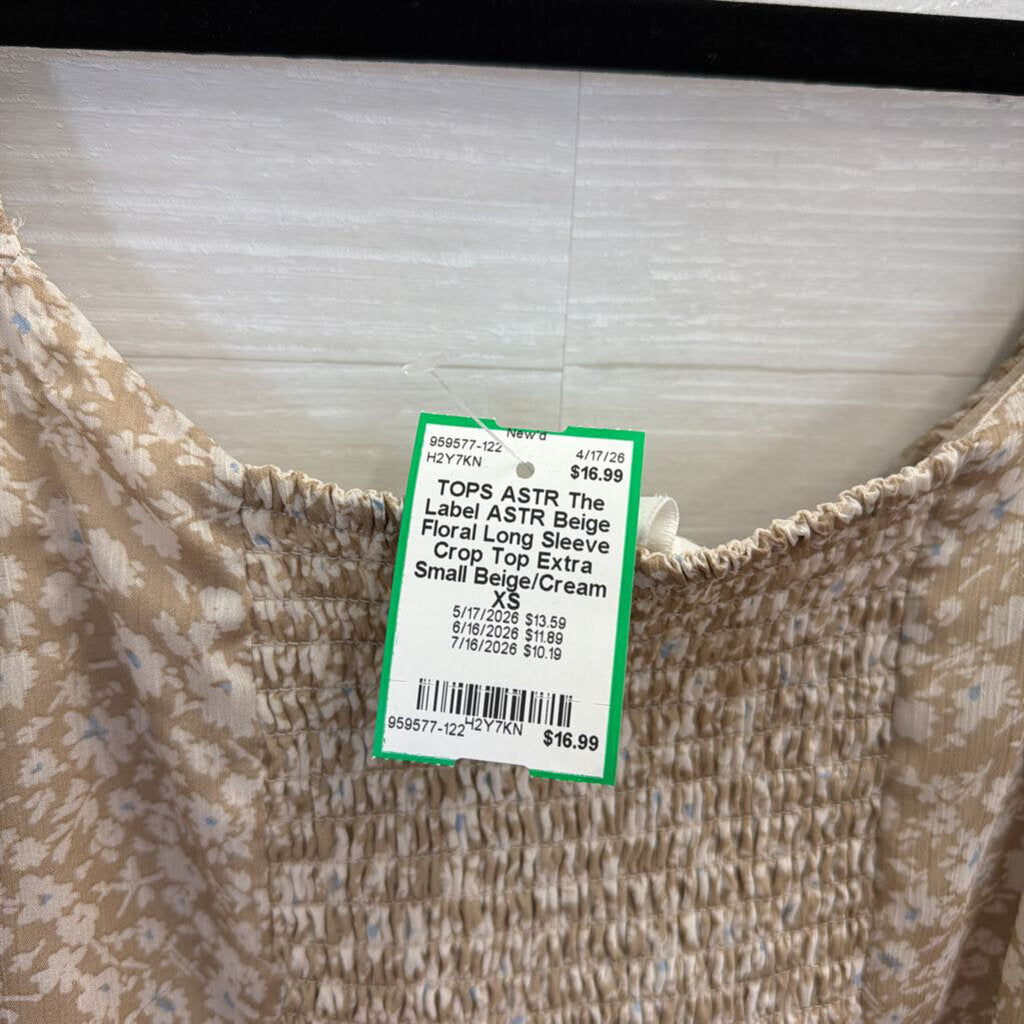 ASTR Beige Floral Long Sleeve Crop Top Extra Small