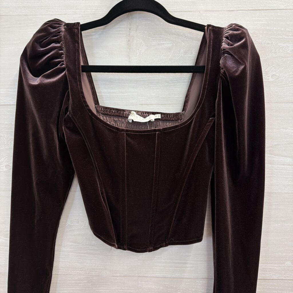 ASTR Purple Velvet Long Sleeve Crop Top Extra Small