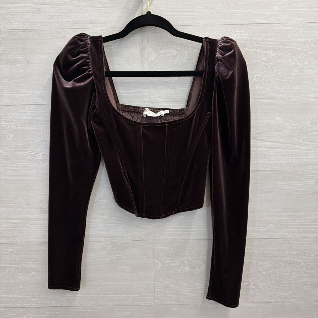 ASTR Purple Velvet Long Sleeve Crop Top Extra Small