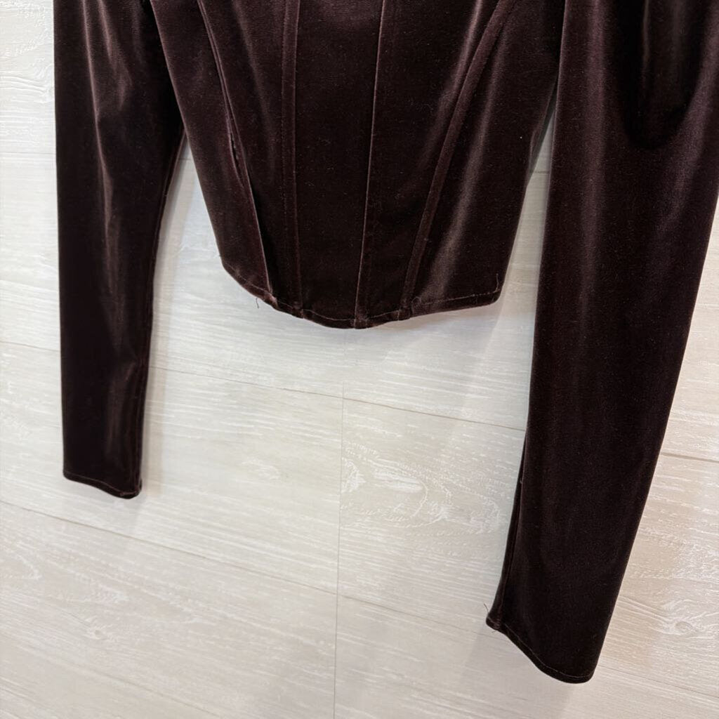 ASTR Purple Velvet Long Sleeve Crop Top Extra Small