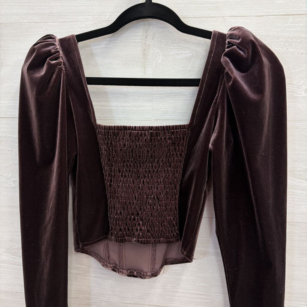 ASTR Purple Velvet Long Sleeve Crop Top Extra Small