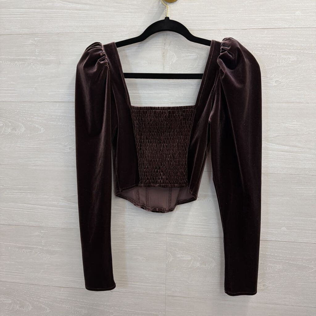 ASTR Purple Velvet Long Sleeve Crop Top Extra Small