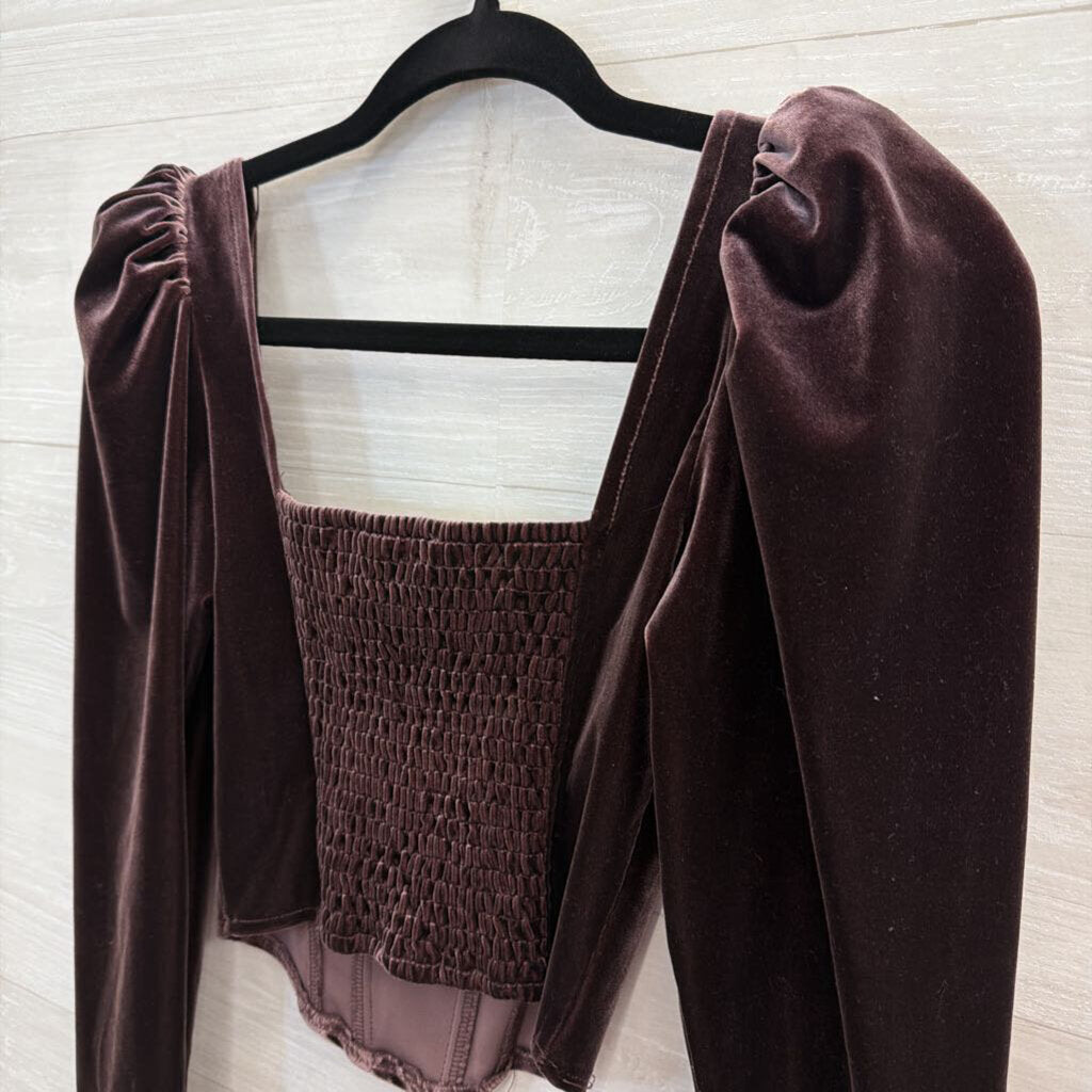 ASTR Purple Velvet Long Sleeve Crop Top Extra Small