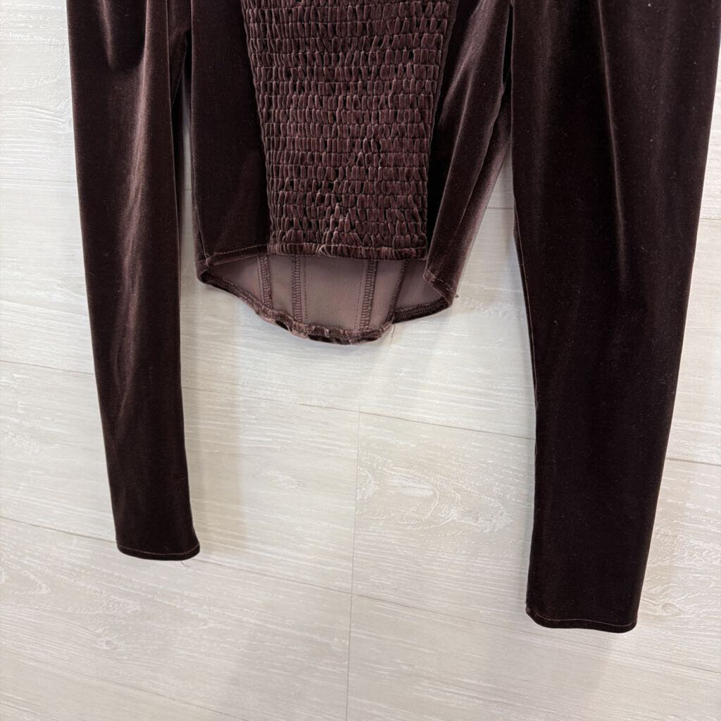 ASTR Purple Velvet Long Sleeve Crop Top Extra Small