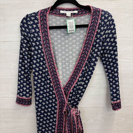 Diane von Furstenberg Navy/Pink Printed Wrap Dress