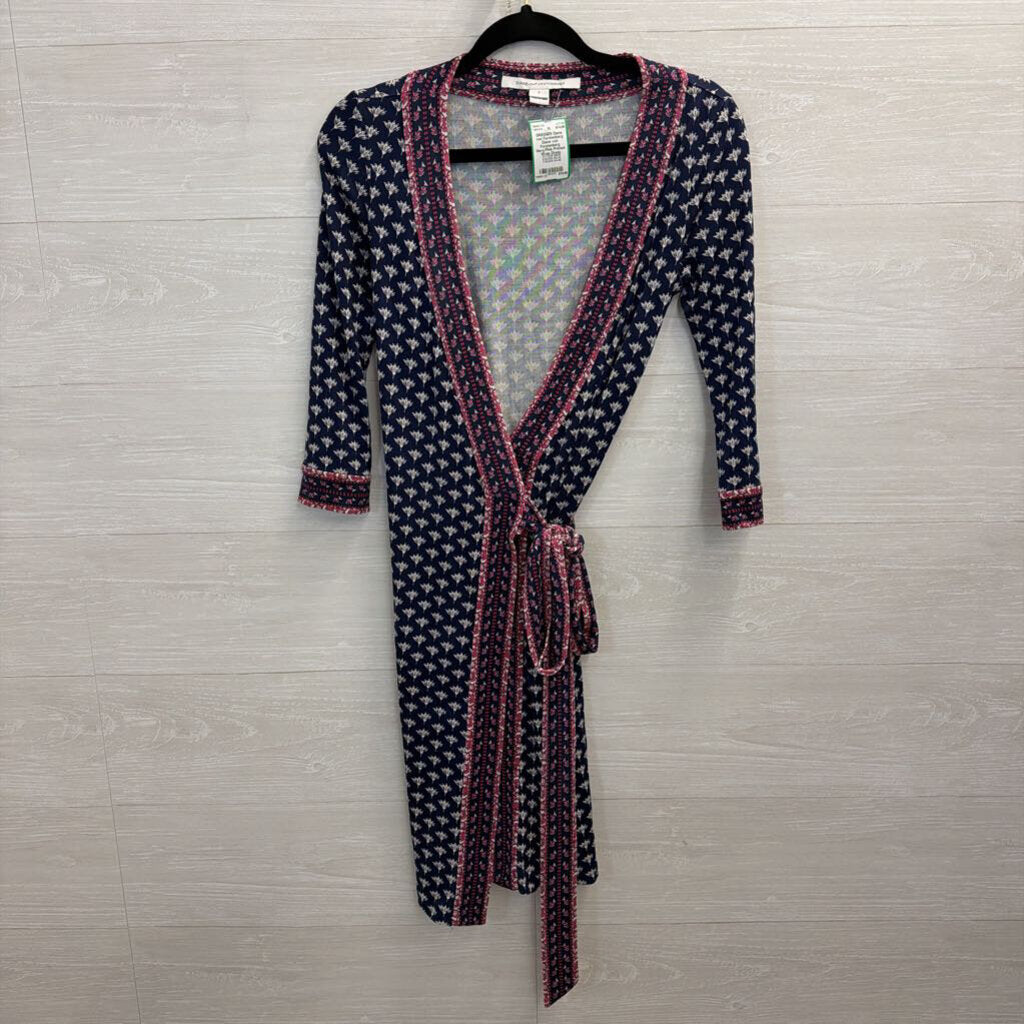 Diane von Furstenberg Navy/Pink Printed Wrap Dress 2