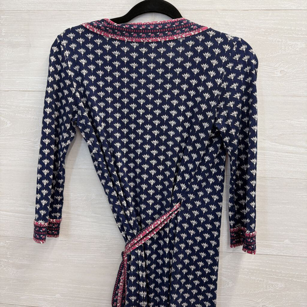 Diane von Furstenberg Navy/Pink Printed Wrap Dress