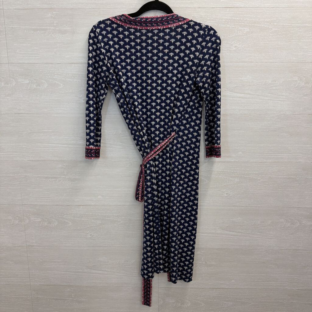 Diane von Furstenberg Navy/Pink Printed Wrap Dress