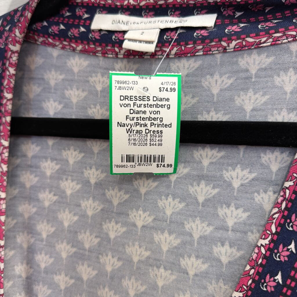 Diane von Furstenberg Navy/Pink Printed Wrap Dress