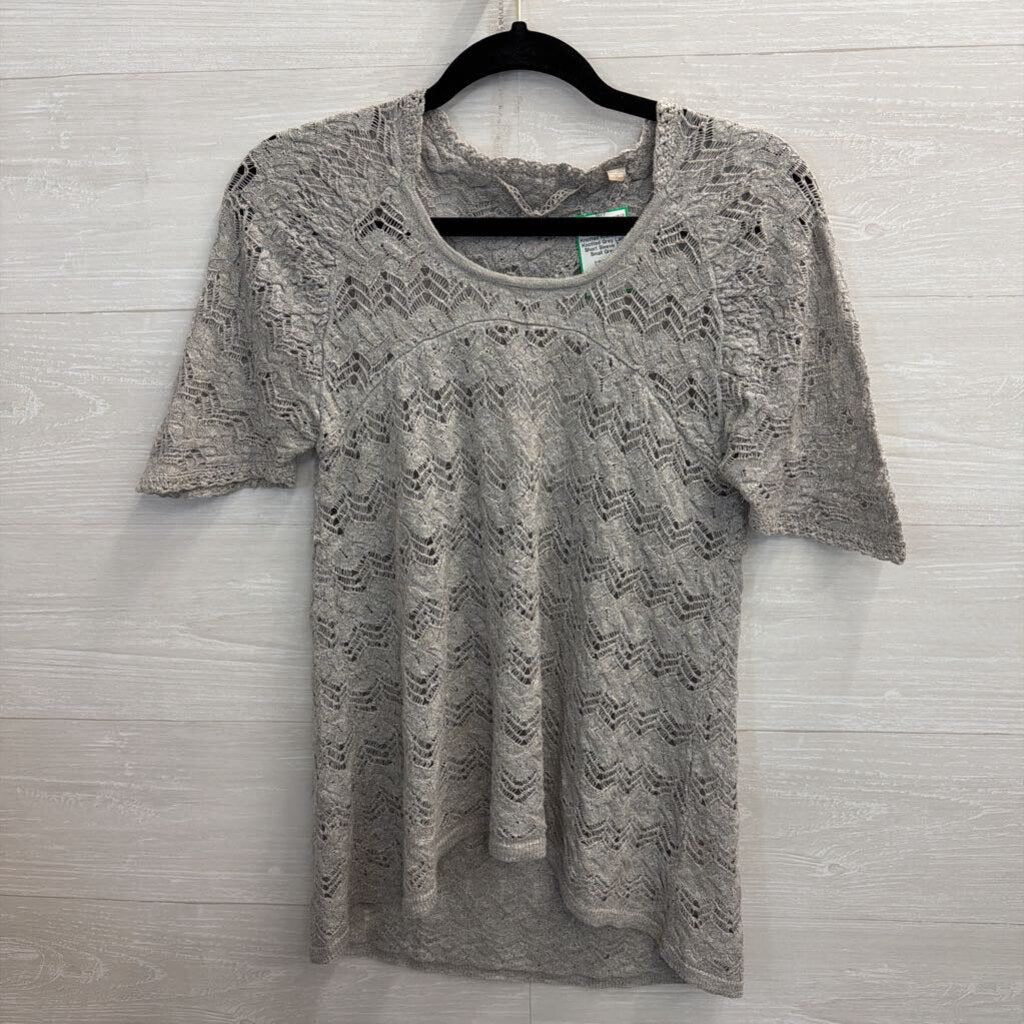 Knitted and Knotted Grey Lace Short Sleeve Top Small