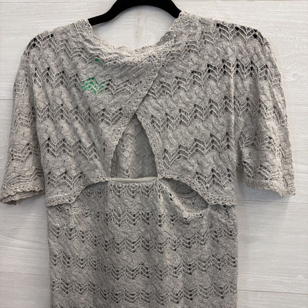 Knitted and Knotted Grey Lace Short Sleeve Top Small